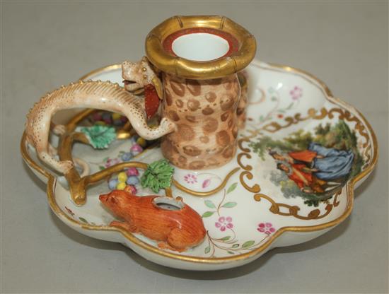 A rare Meissen octofoil shaped chamberstick, c.1770, 15cm diam